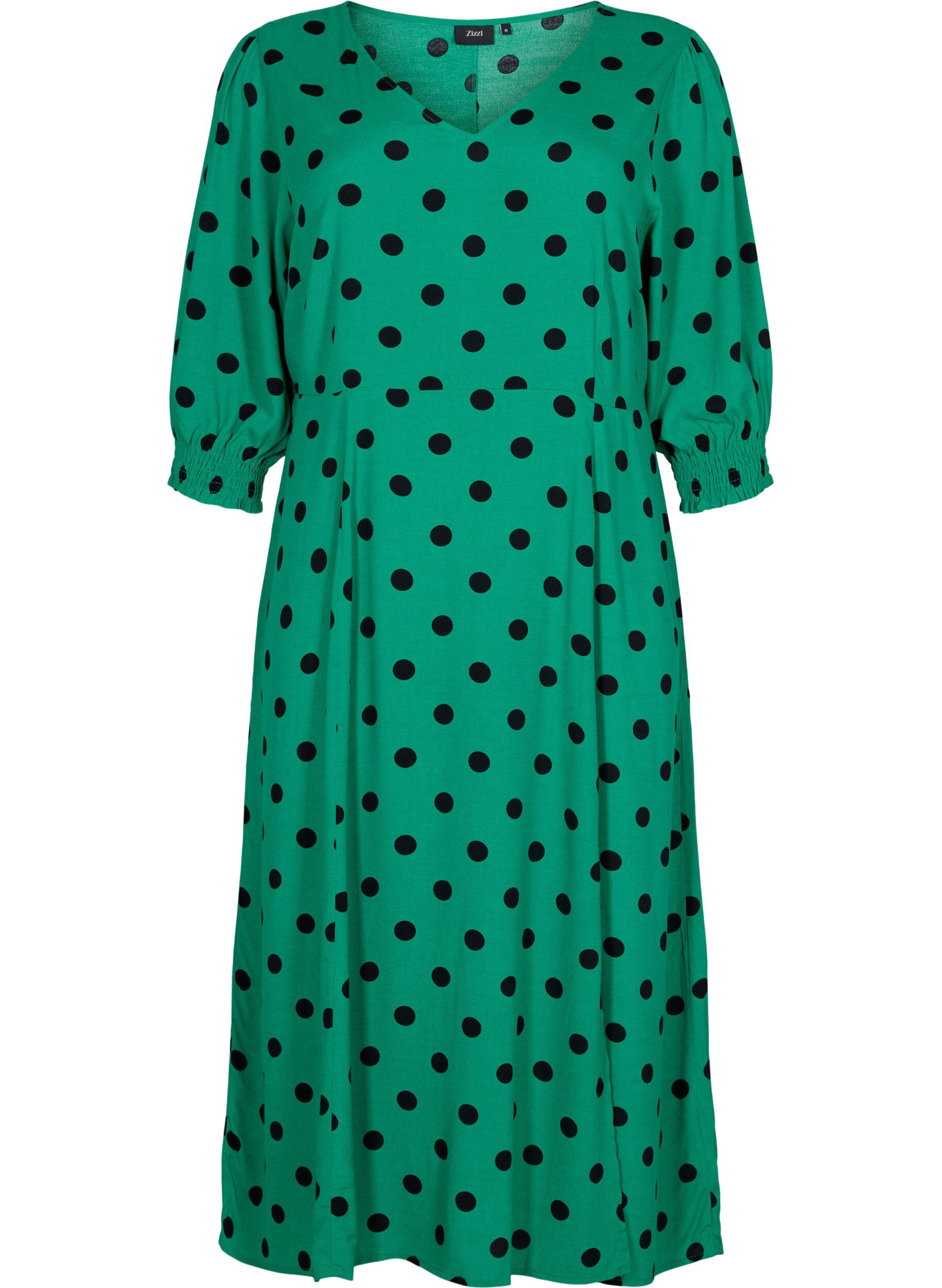 Zizzi Polka stippen viscose midi jurk, Jolly Green Dot AOP, Packshot image number 0