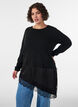 Gebreide blouse met gelaagd effect en kanten rand, Zwart, Model image number 0