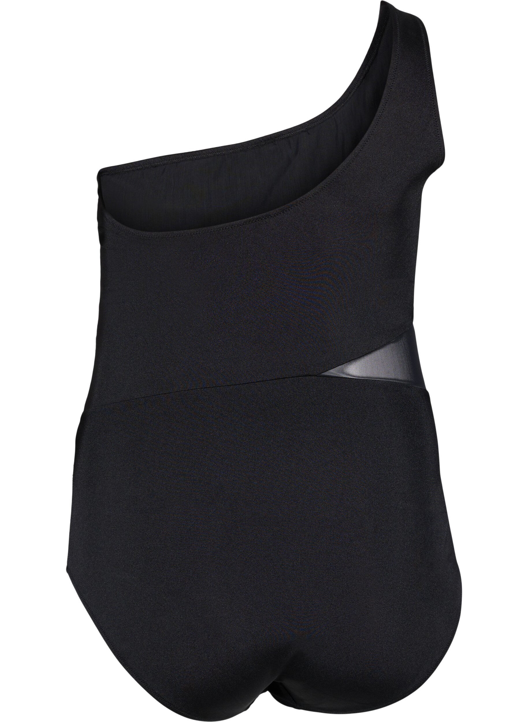 Zizzi One-shoulder badpak met mesh, Black, Packshot image number 1