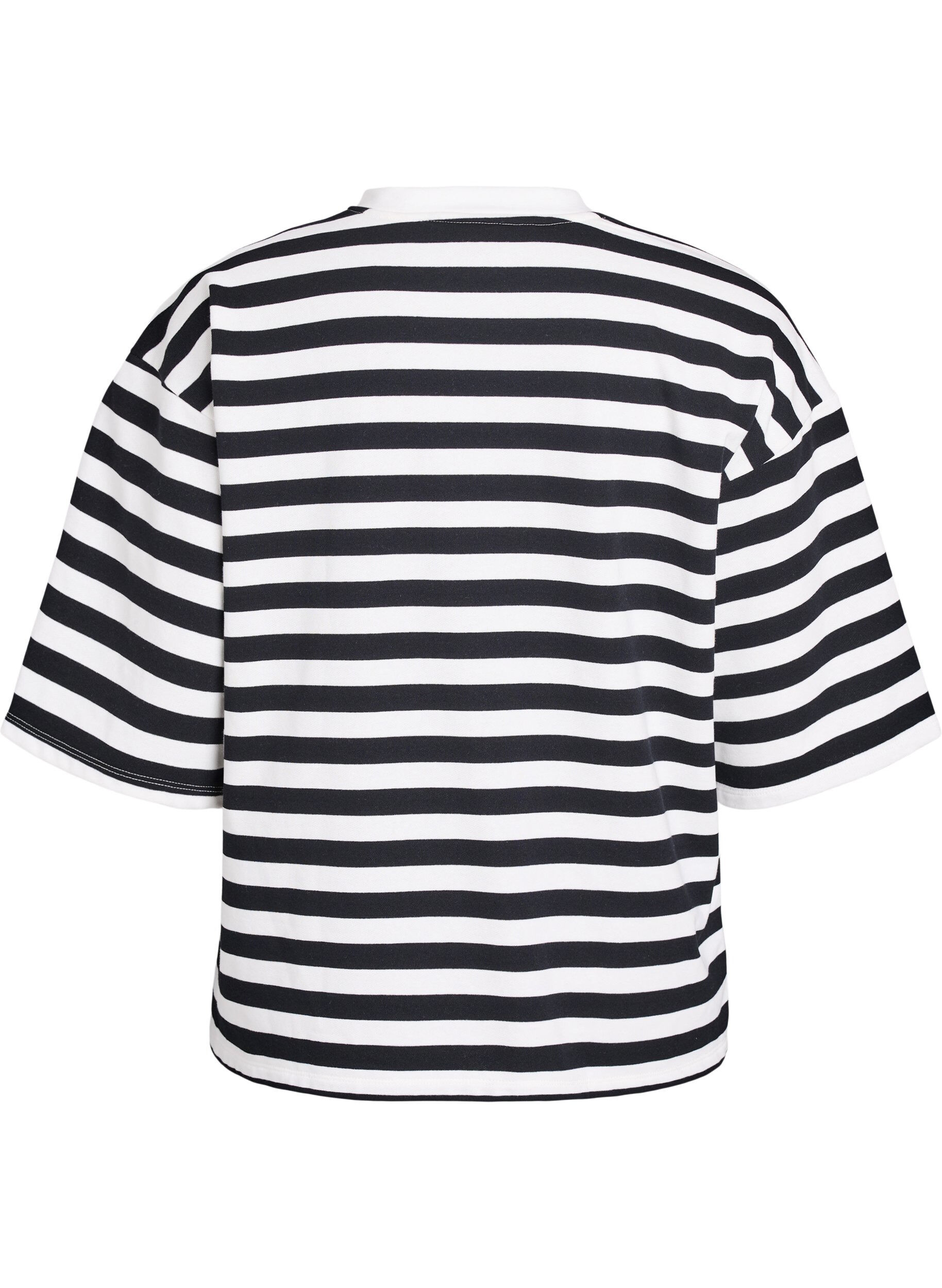 Zizzi Gestreepte blouse met 3/4 mouwen en knoopdetail, Zwart, Packshot image number 1