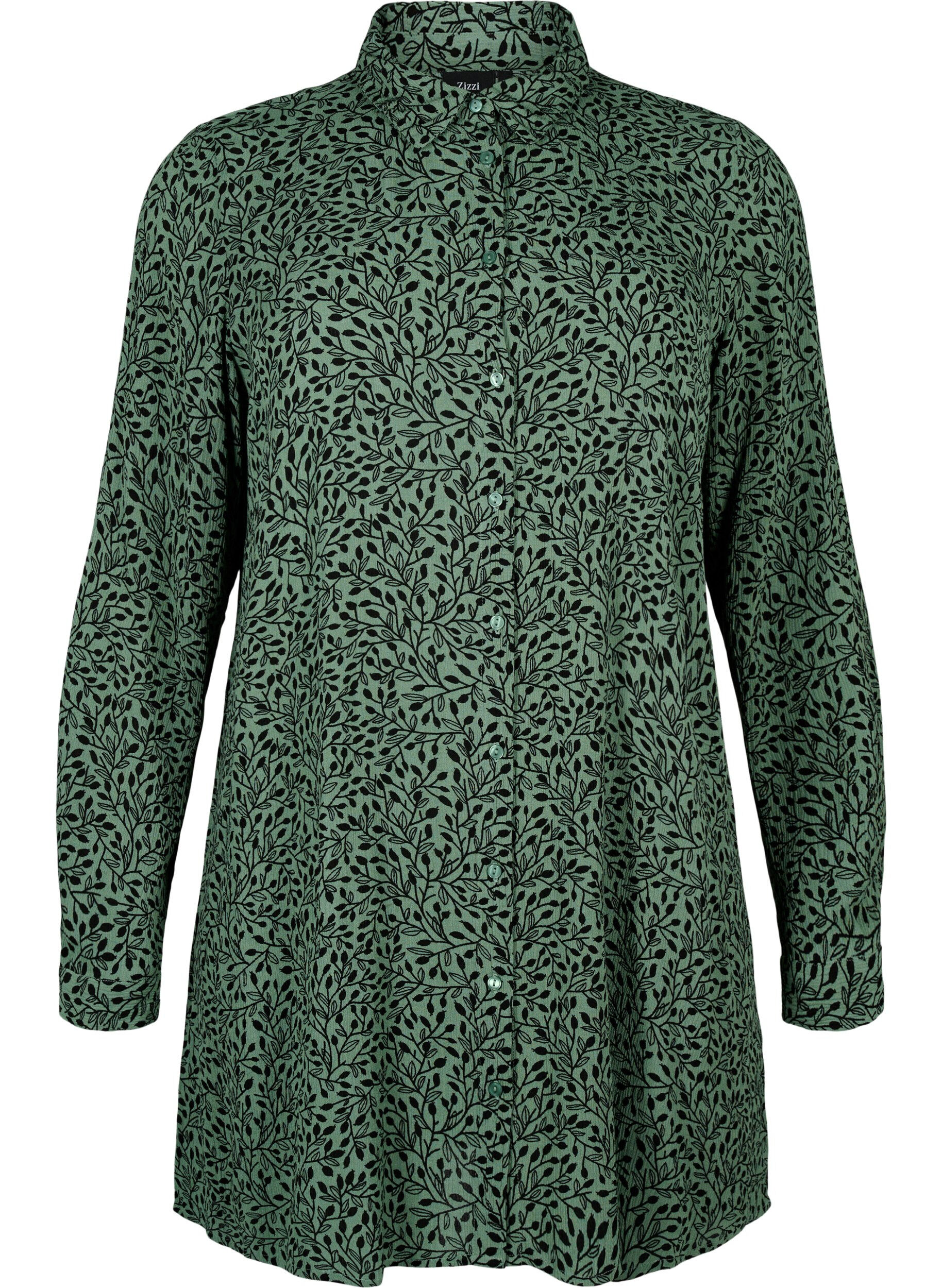 Zizzi Lang viscose shirt met print, Green AOP, Packshot image number 0