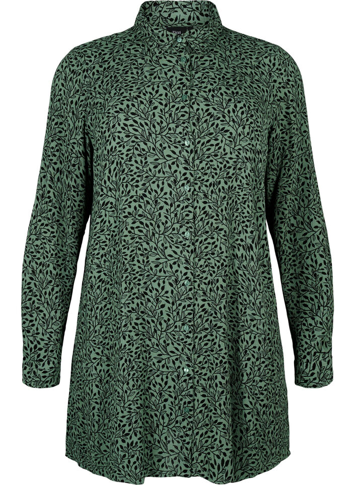 Lang viscose shirt met print, Green AOP, Packshot image number 0