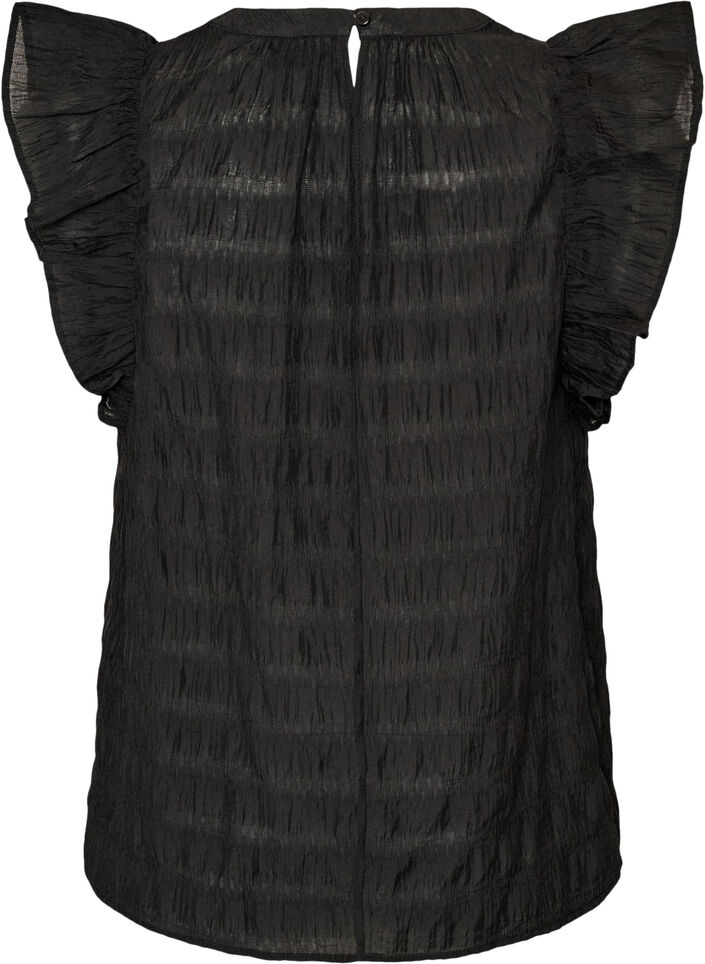 Blouse met textuur en ruches zonder mouwen, Zwart, Packshot image number 1