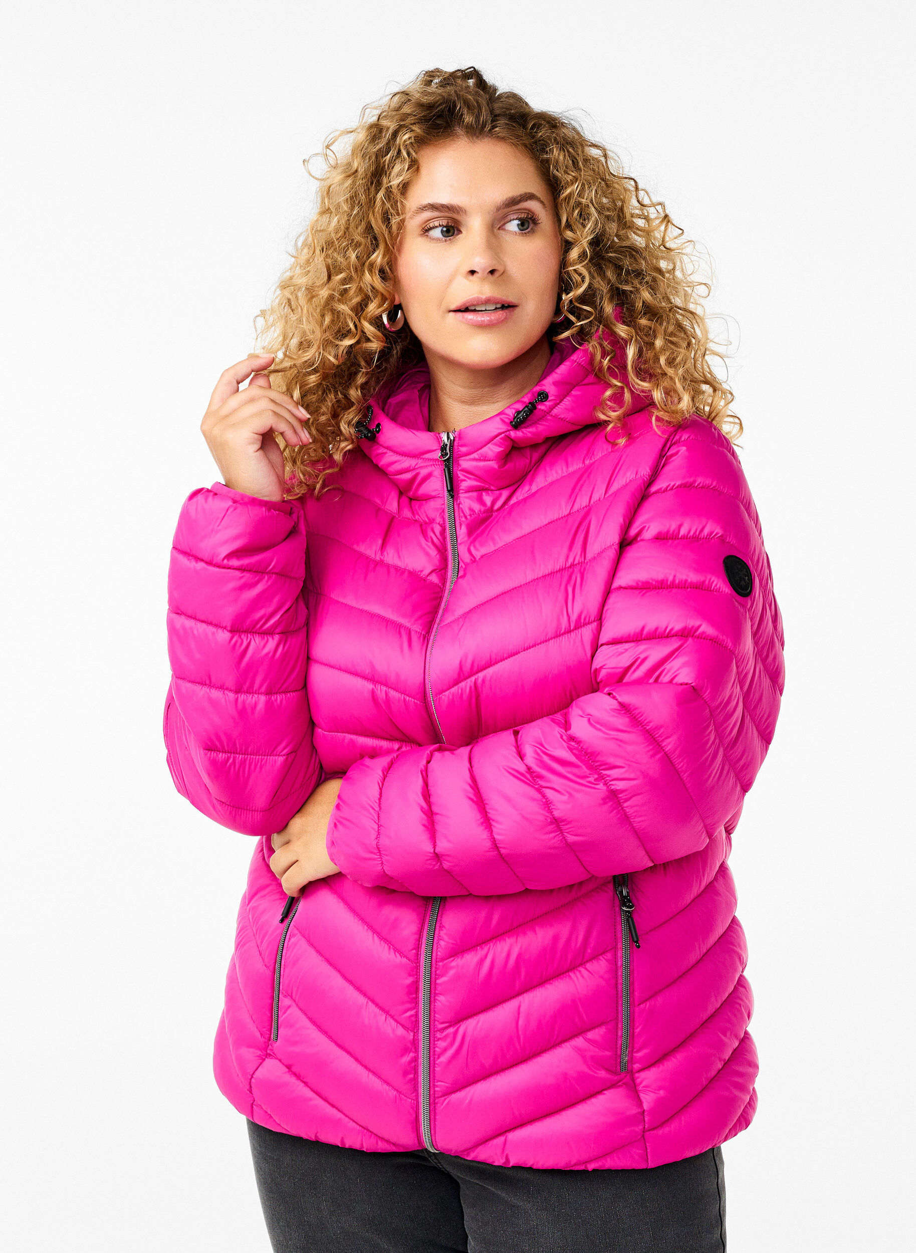 Lichtgewicht jas met capuchon, Roze, Model
