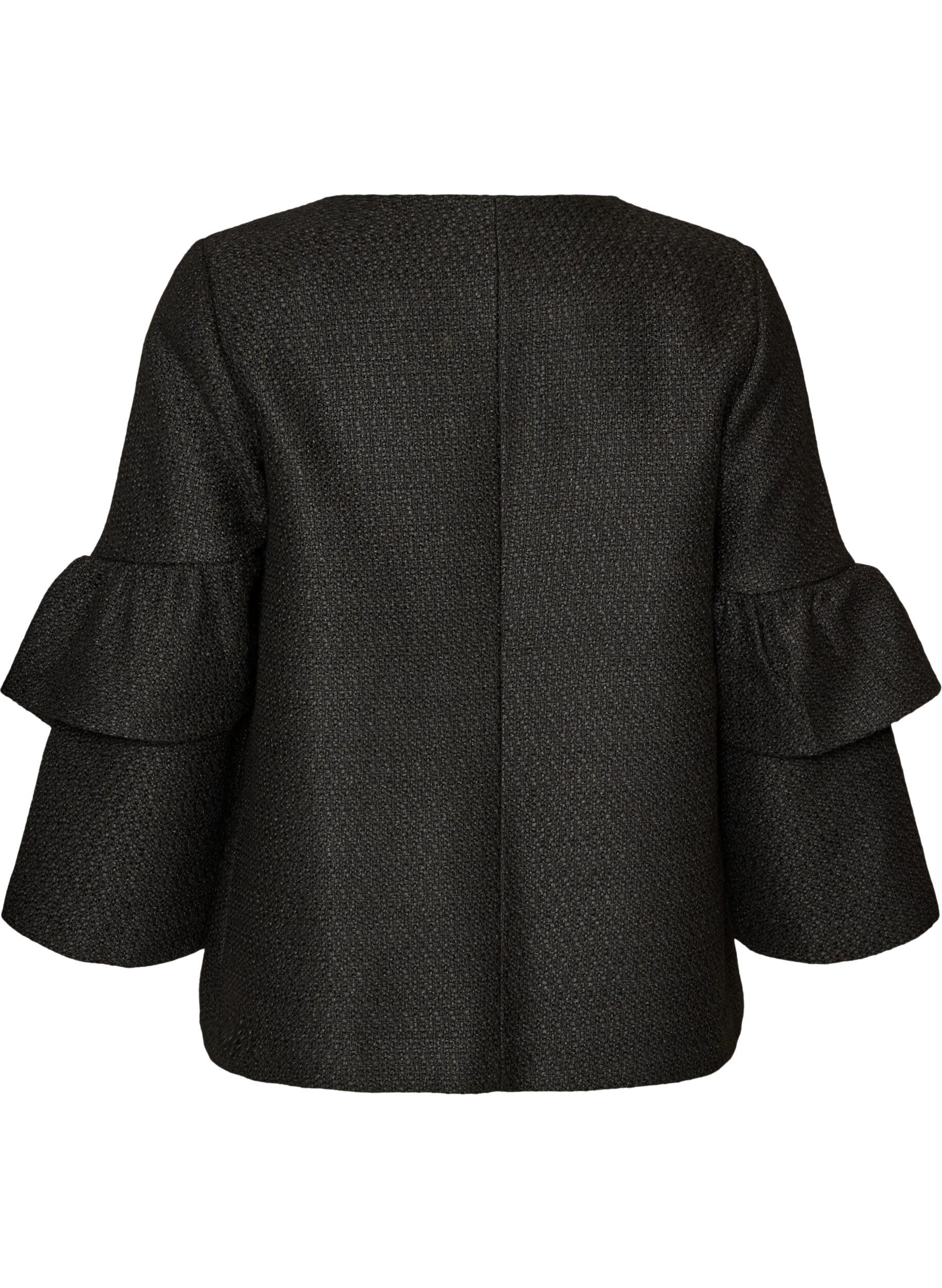 ZizziBoucl&eacute; jasje met ruchesdetails, Zwart, Packshot image number 1