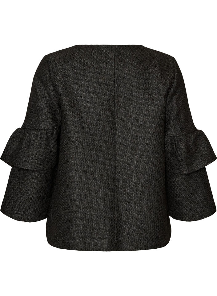 Boucl&eacute; jasje met ruchesdetails, Zwart, Packshot image number 1