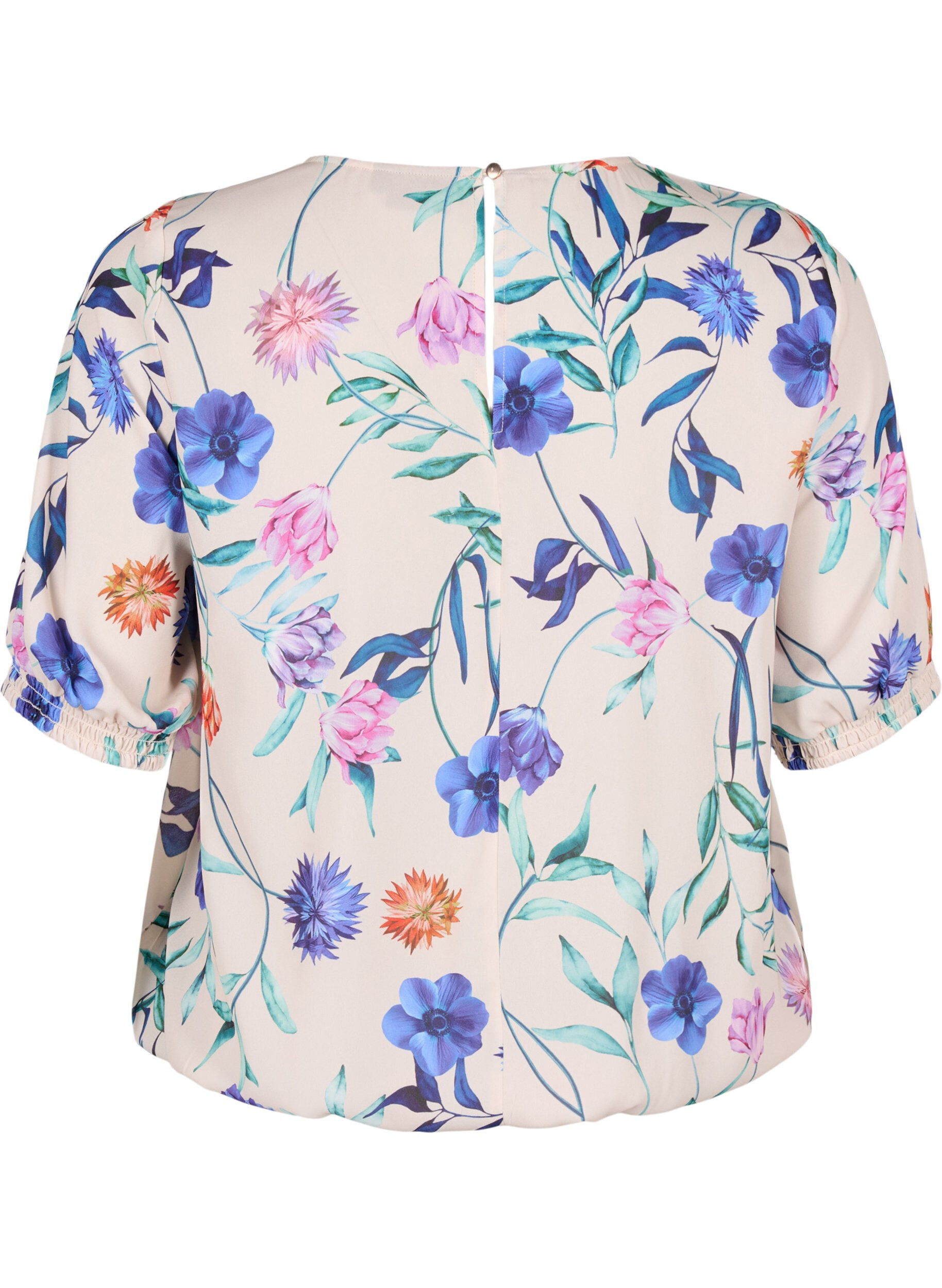 Zizzi Gebloemde blouse met smokwerk, Blauw, Packshot image number 1