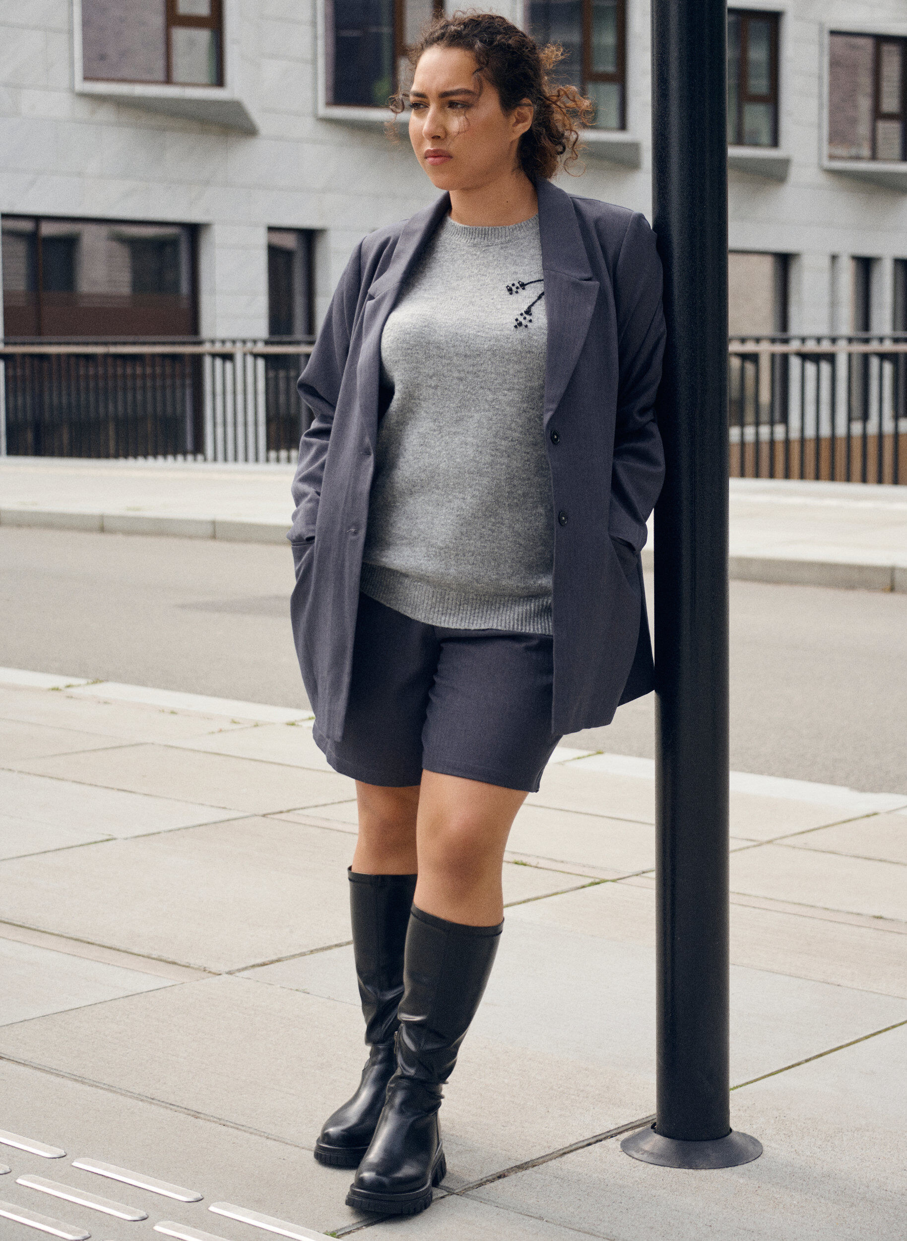 Zizzi Klassieke blazer met zakken, Grijs, Image image number 0