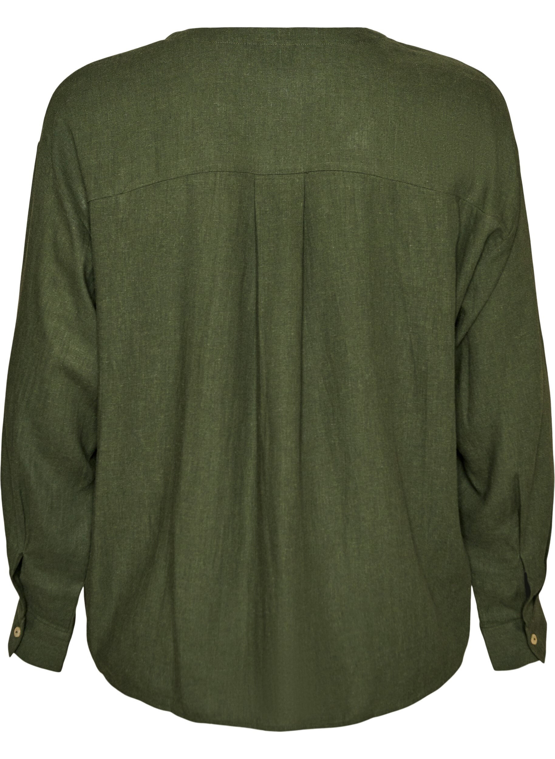 ZizziBlouse in linnen en viscose met V-hals, Groen, Packshot image number 1