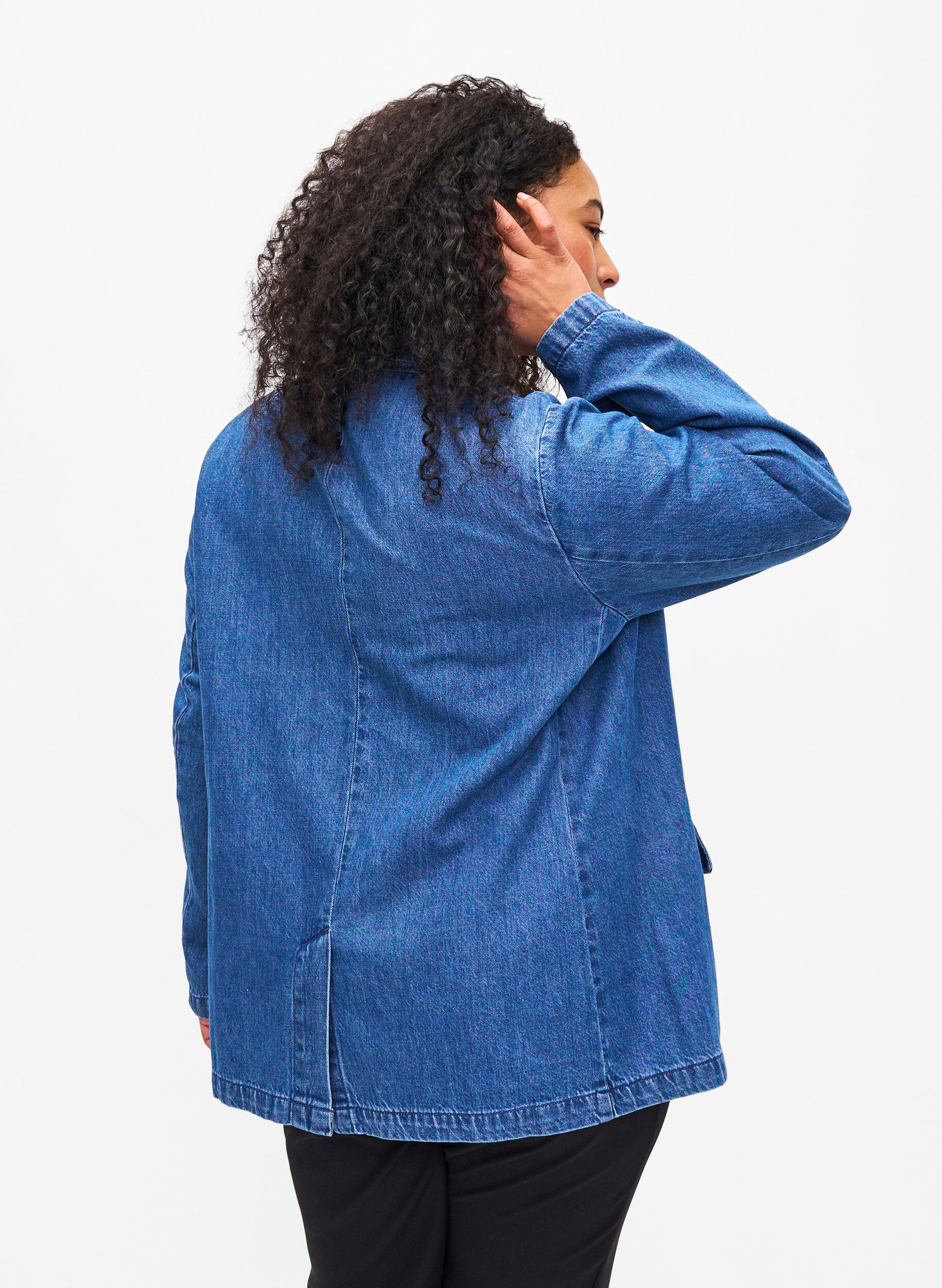 Zizzi Denim blazer met zakken, Blue Denim, Model image number 1