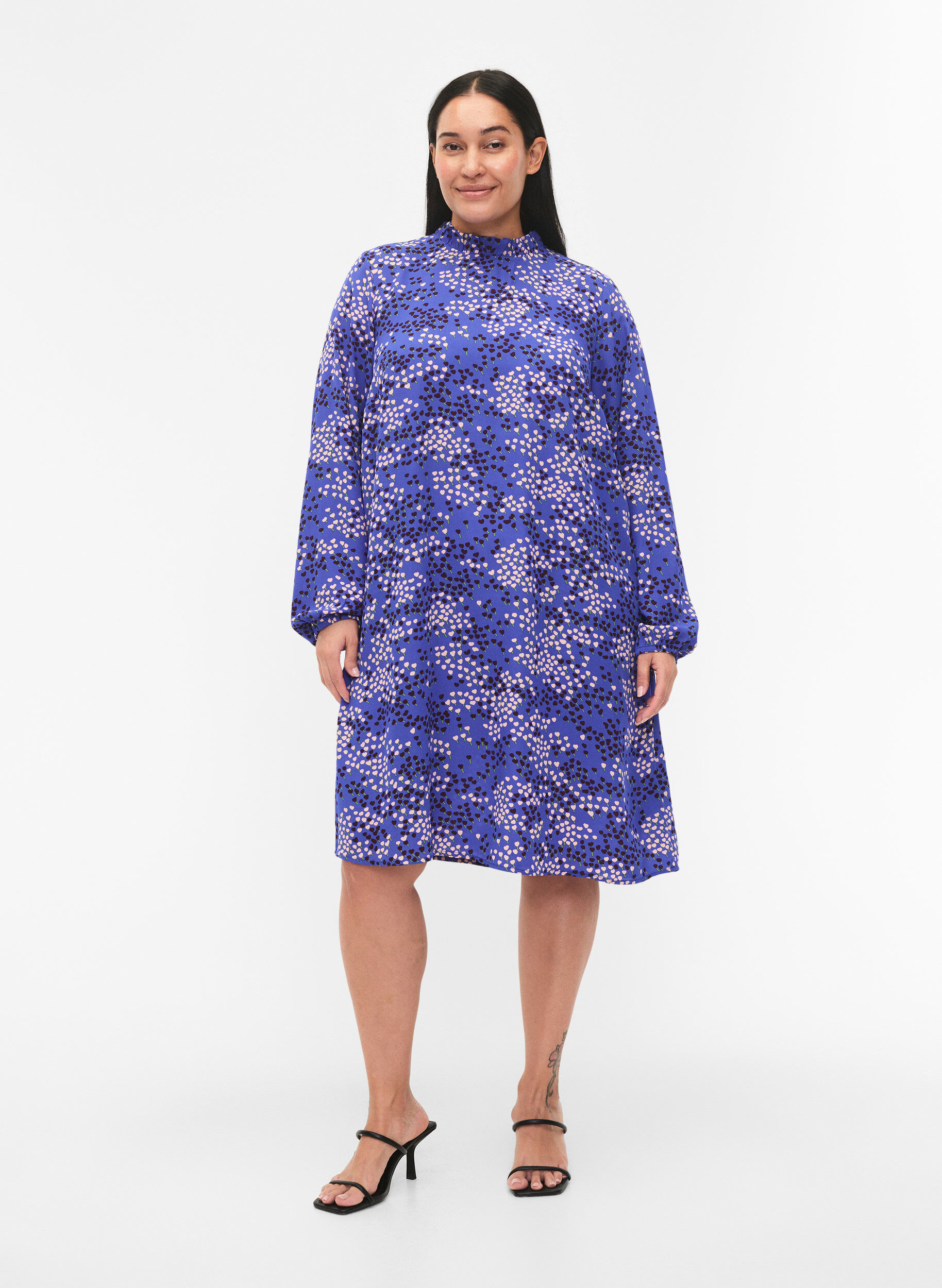 Zizzi FLASH - Jurk met lange mouwen en print, Dazzling Blue AOP, Model image number 2