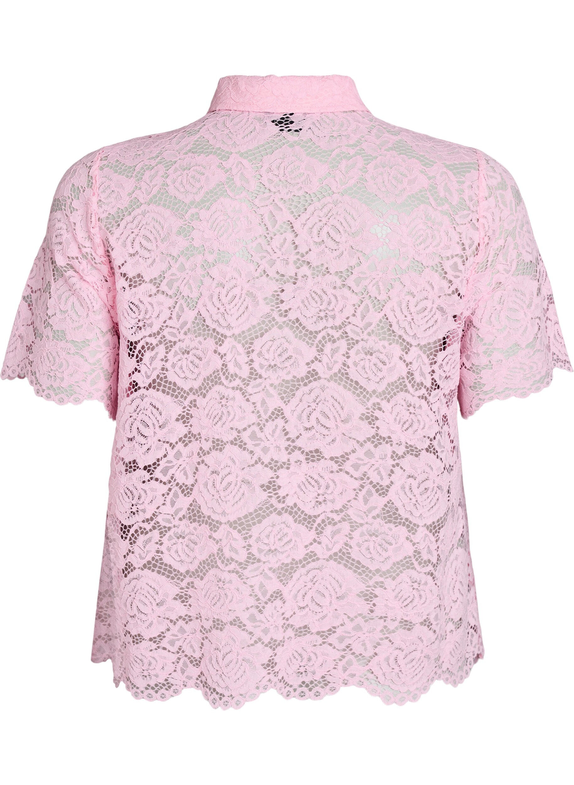 Zizzi Kanten shirt blouse met parelknopen, Roze, Packshot image number 1