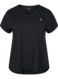 Sportief t-shirt met korte mouwen en v-hals, Zwart