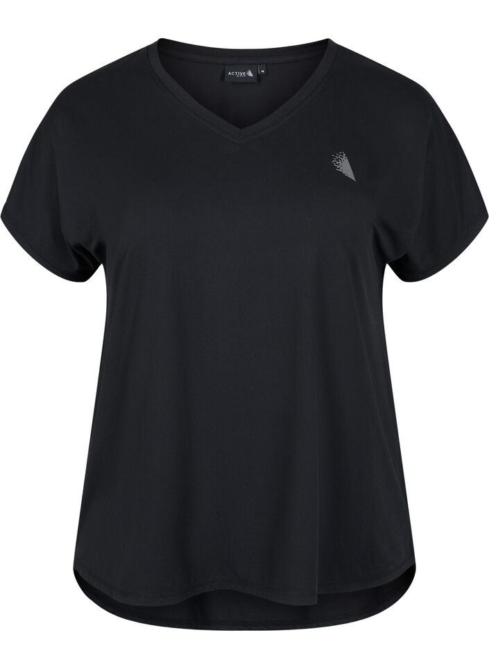 Sportief t-shirt met korte mouwen en v-hals, Zwart, Packshot image number 0
