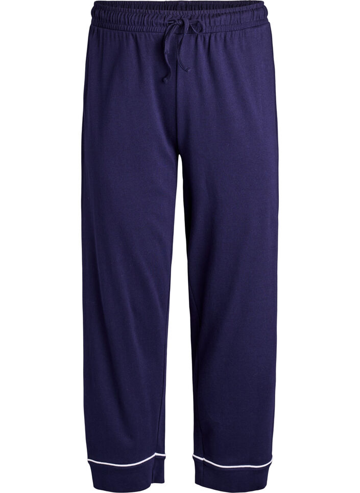 Katoenen pyjamabroek met hoge taille, Blauw, Packshot image number 0