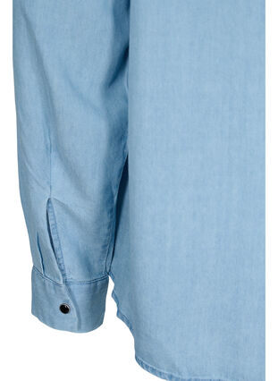 Shirt met grote kraag en ruches, Light blue denim, Packshot image number 3