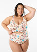 Bikinibroekje met extra hoge taille en bloemenprint, Beige, Model image number 0