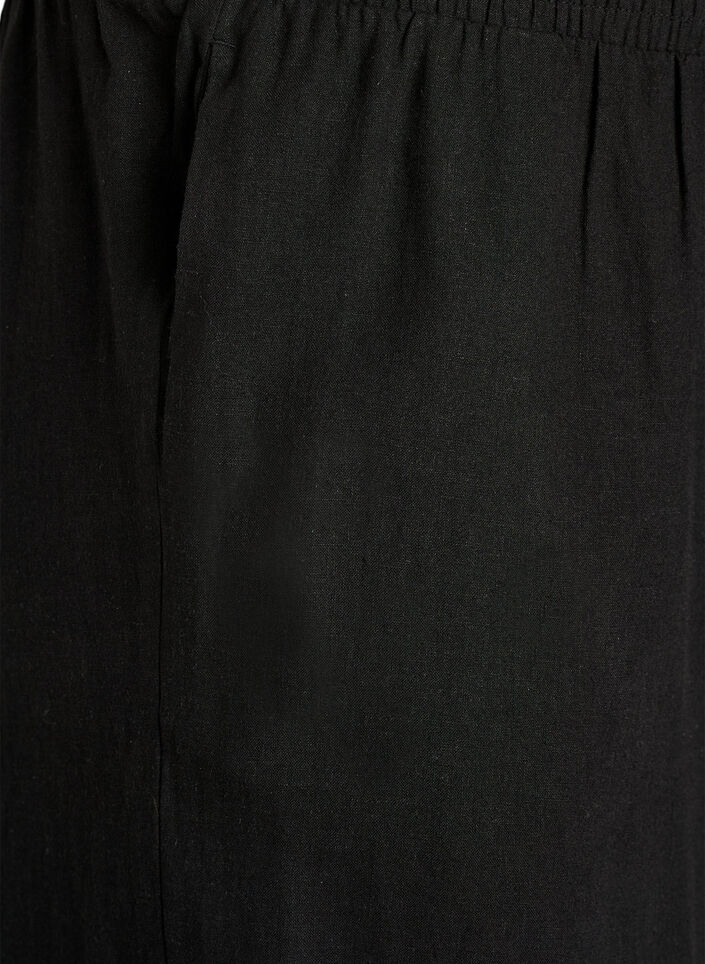 Wijde linnen en viscose broek, Zwart, Packshot image number 2