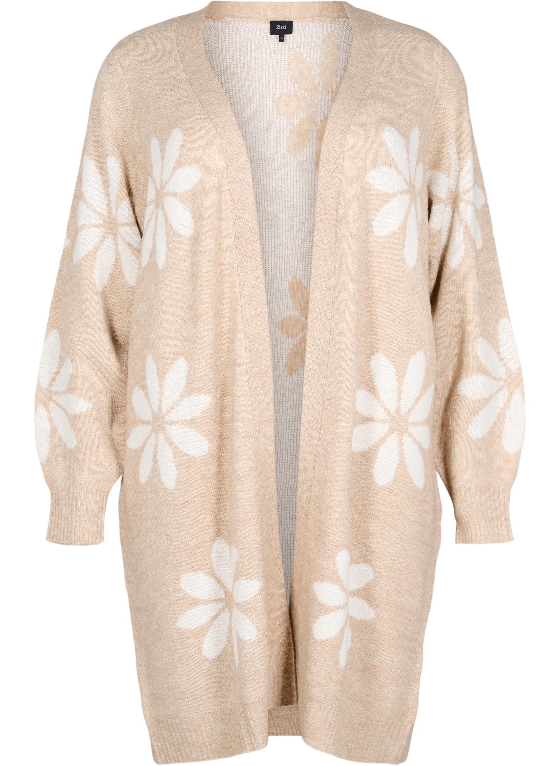 Zizzi Lange cardigan met bloemen breisel, Simply Taupe Comb, Packshot image number 0