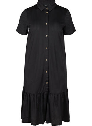 Midi-jurk met korte mouwen en knopen, Black, Packshot image number 0