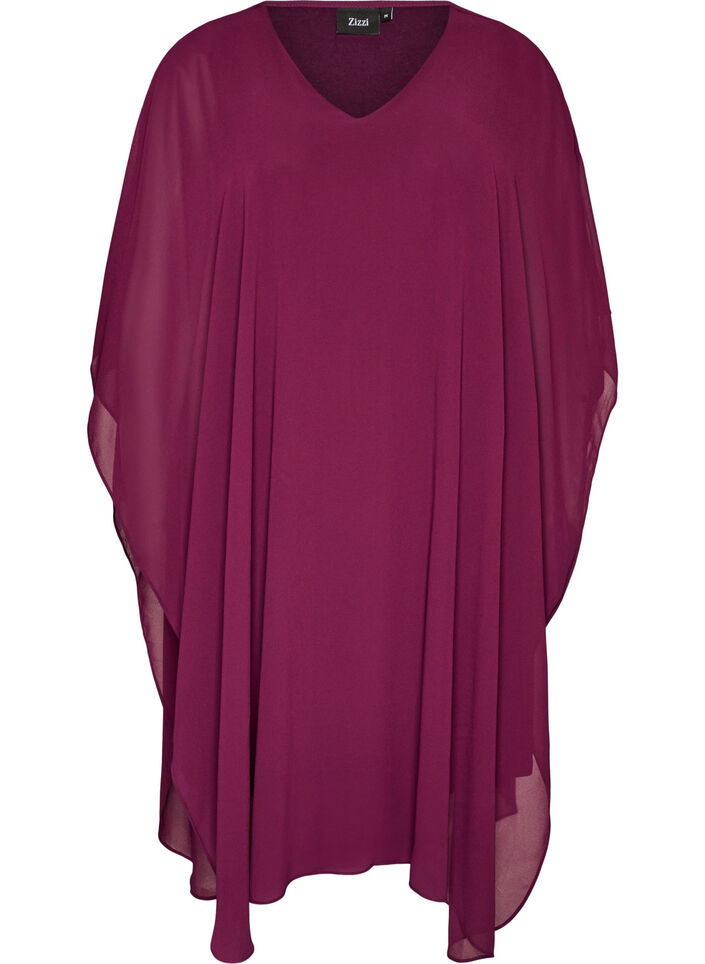 Korte chiffon jurk met V-hals, Paars, Packshot image number 0