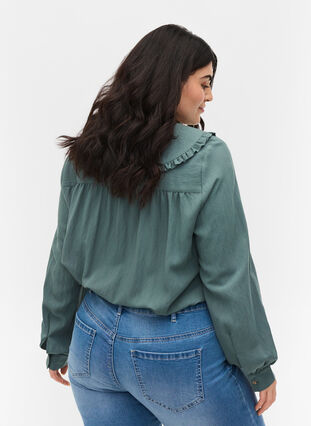 Viscose blouse met brede kraag, Balsam Green, Model image number 1