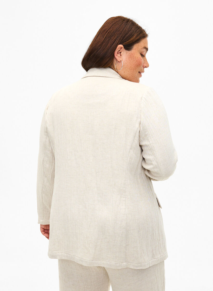 Blazer van een materiaalmix met linnen, Rainy Day, Model image number 1