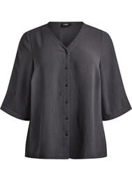 Shirt blouse with V-neck and 3/4 sleeves, Dark Grey