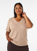 Gebreide blouse met korte mouwen en pointellepatroon, Beige, Model image number 0