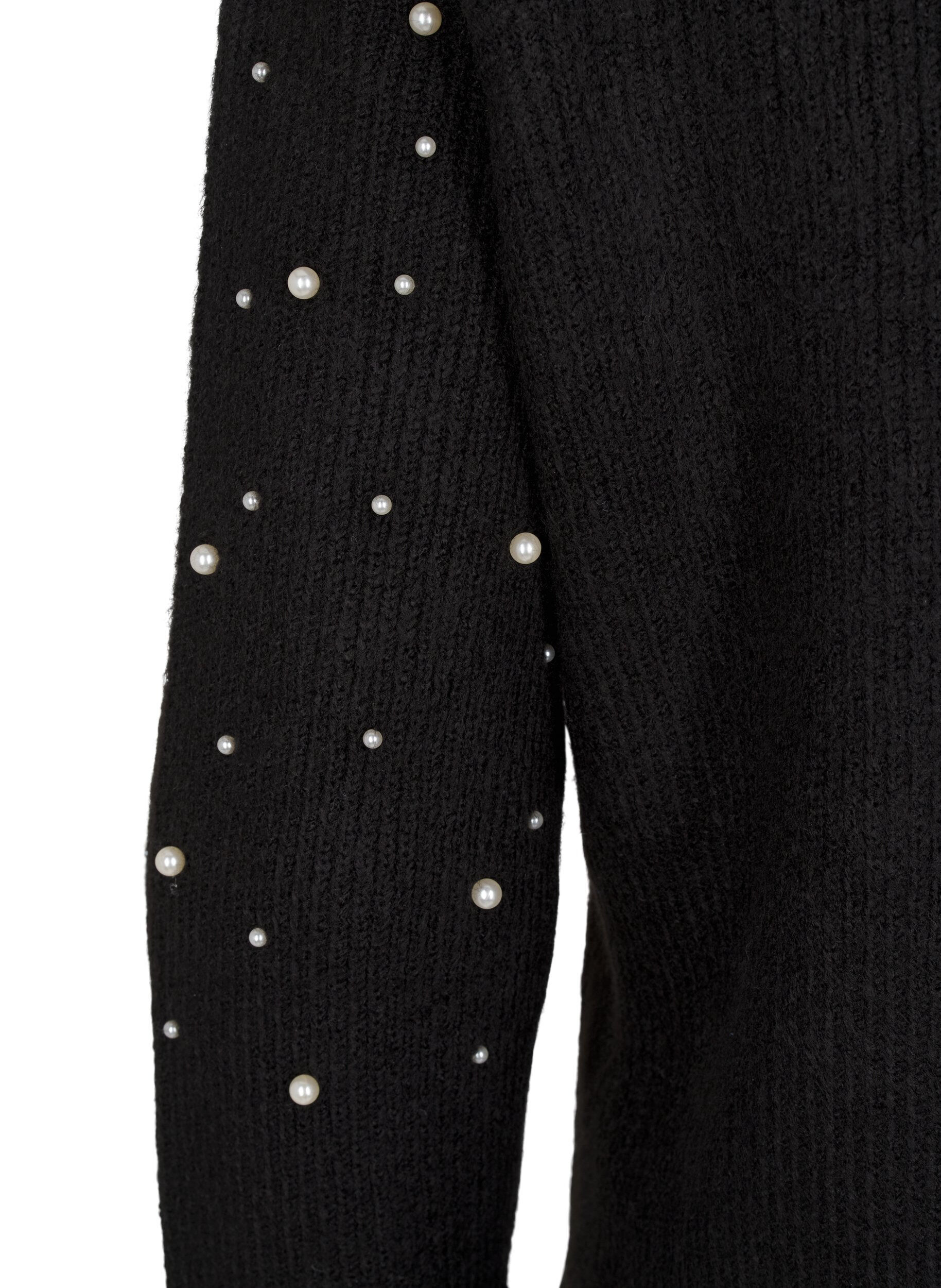 Zizzi Gebreid vest met kralen, Black White Pearls, Packshot image number 3
