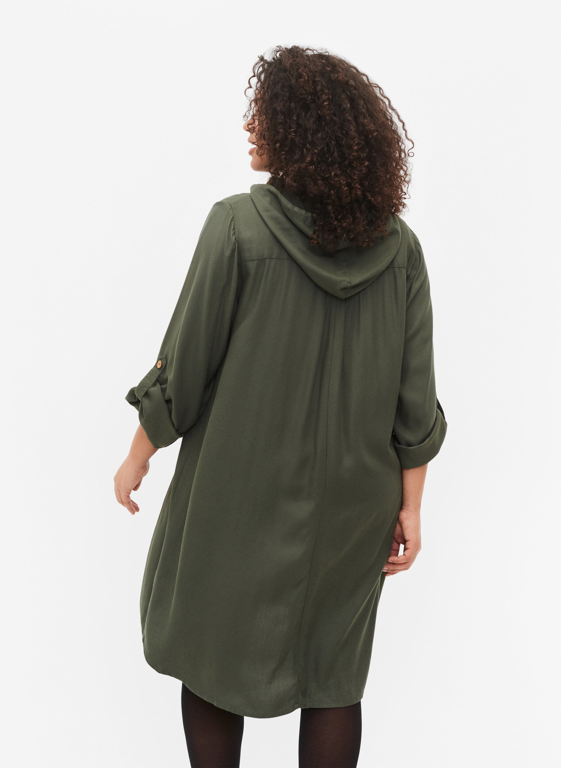 Zizzi Tuniek van viscose met capuchon, Thyme, Model image number 1