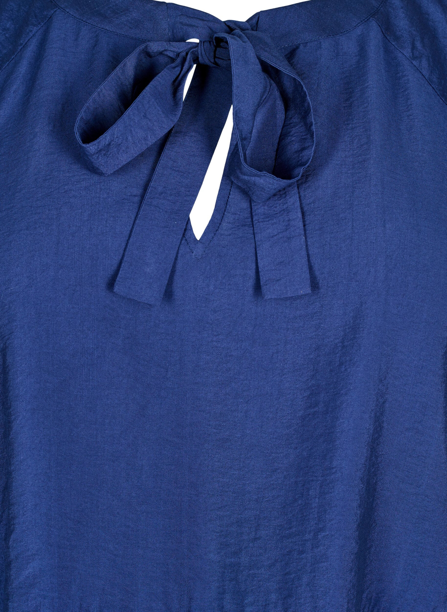 Zizzi Blouse met strik en lange mouwen, Blauw, Packshot image number 2