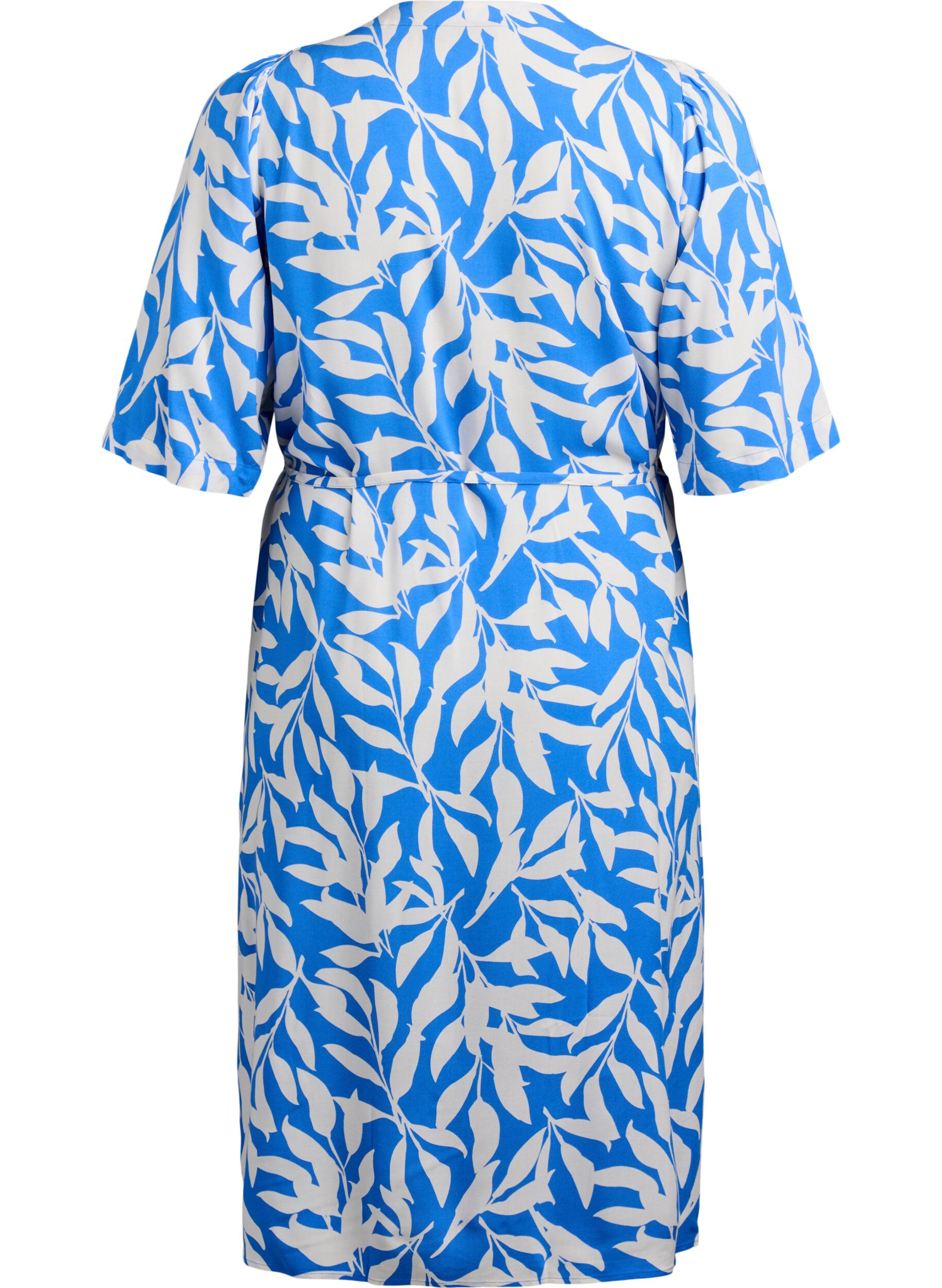 Zizzi Jurk met print en strikceintuur, Blauw, Packshot image number 1