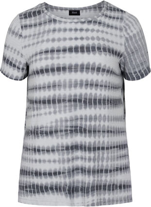 Viscose t-shirt met korte mouwen en tie-dye print, White, Black Tie Dye, Packshot image number 0