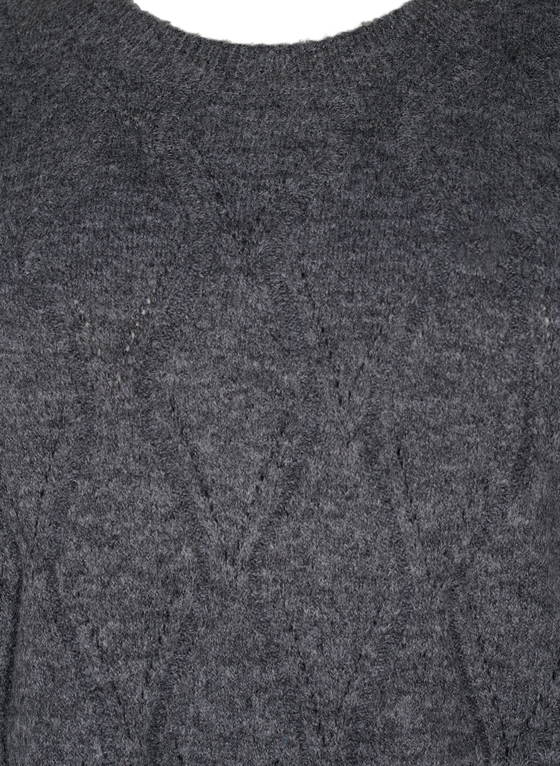 Zizzi Gebreide pullover met gaatjespatroon, Dark Grey Melange, Packshot image number 2