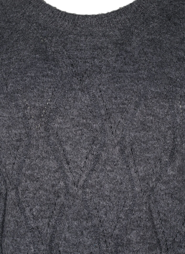 Gebreide pullover met gaatjespatroon, Dark Grey Melange, Packshot image number 2