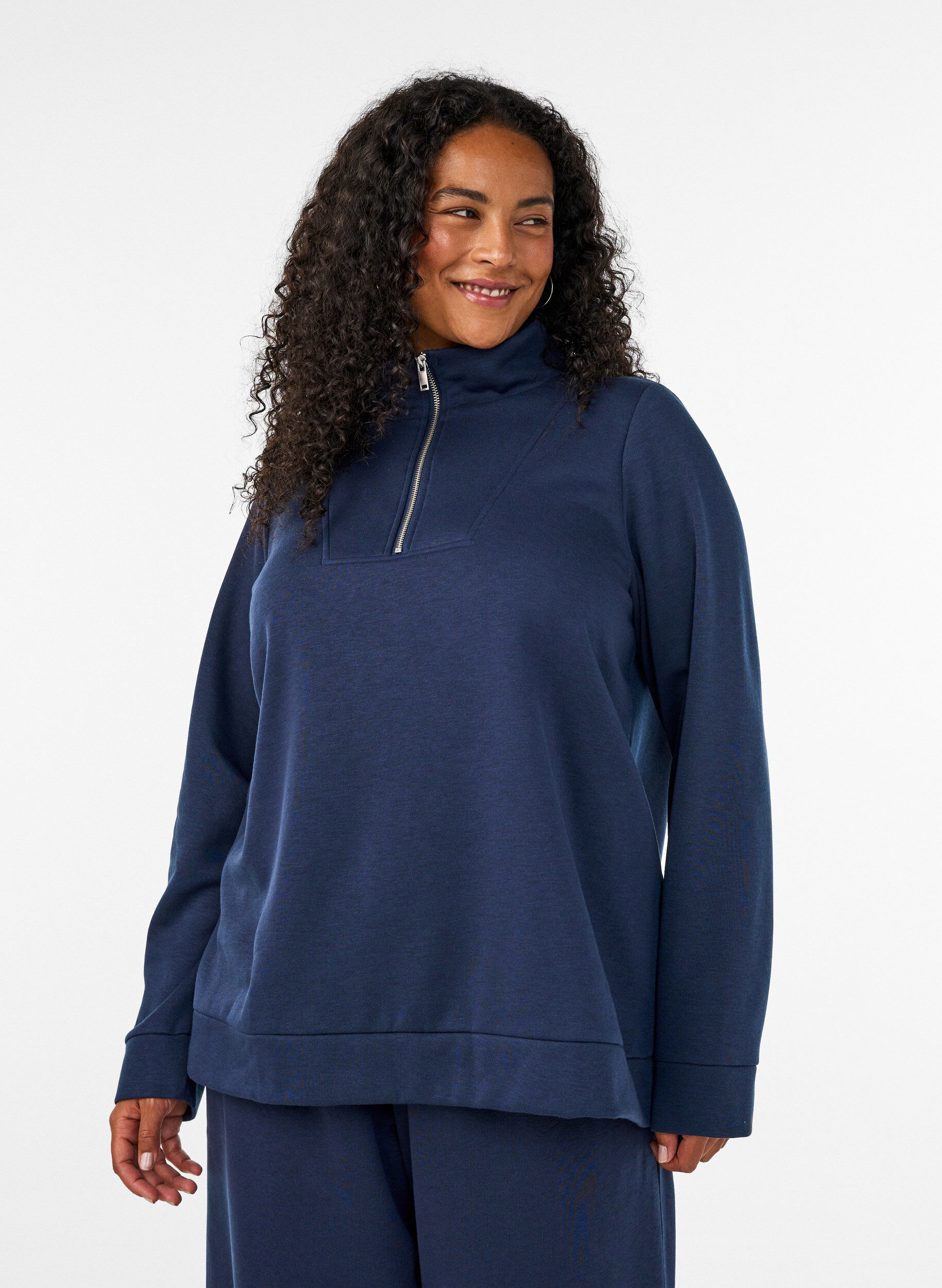 ZizziSweatshirt met hoge kraag en ritssluiting, Blauw, Model image number 0