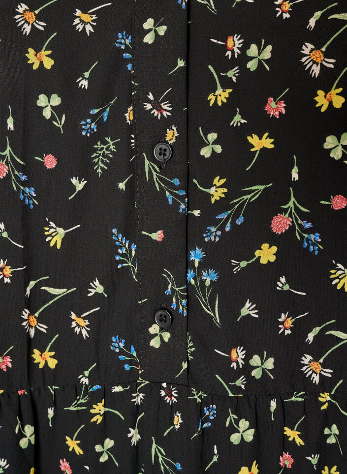 Jurk met all-overprint en een volantlaag, Zwart, Packshot image number 2