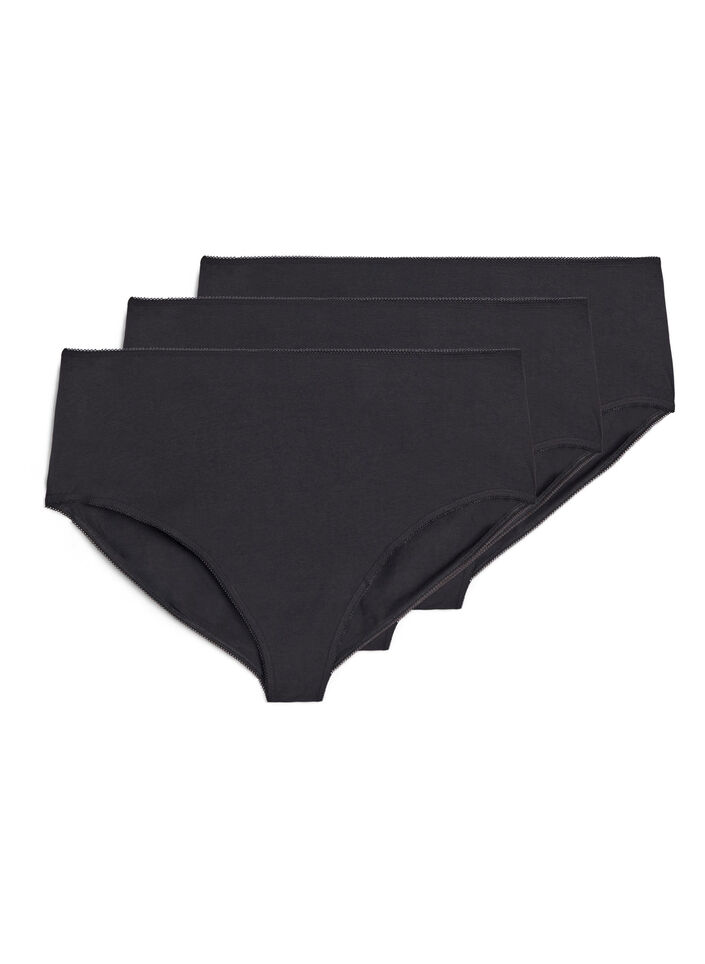 3-pack katoenen slip met normale taille, Zwart, Packshot image number 0