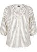 Katoenen blouse met 3/4 mouwen en strepen, Eggnog Black Stripe, Packshot image number 0