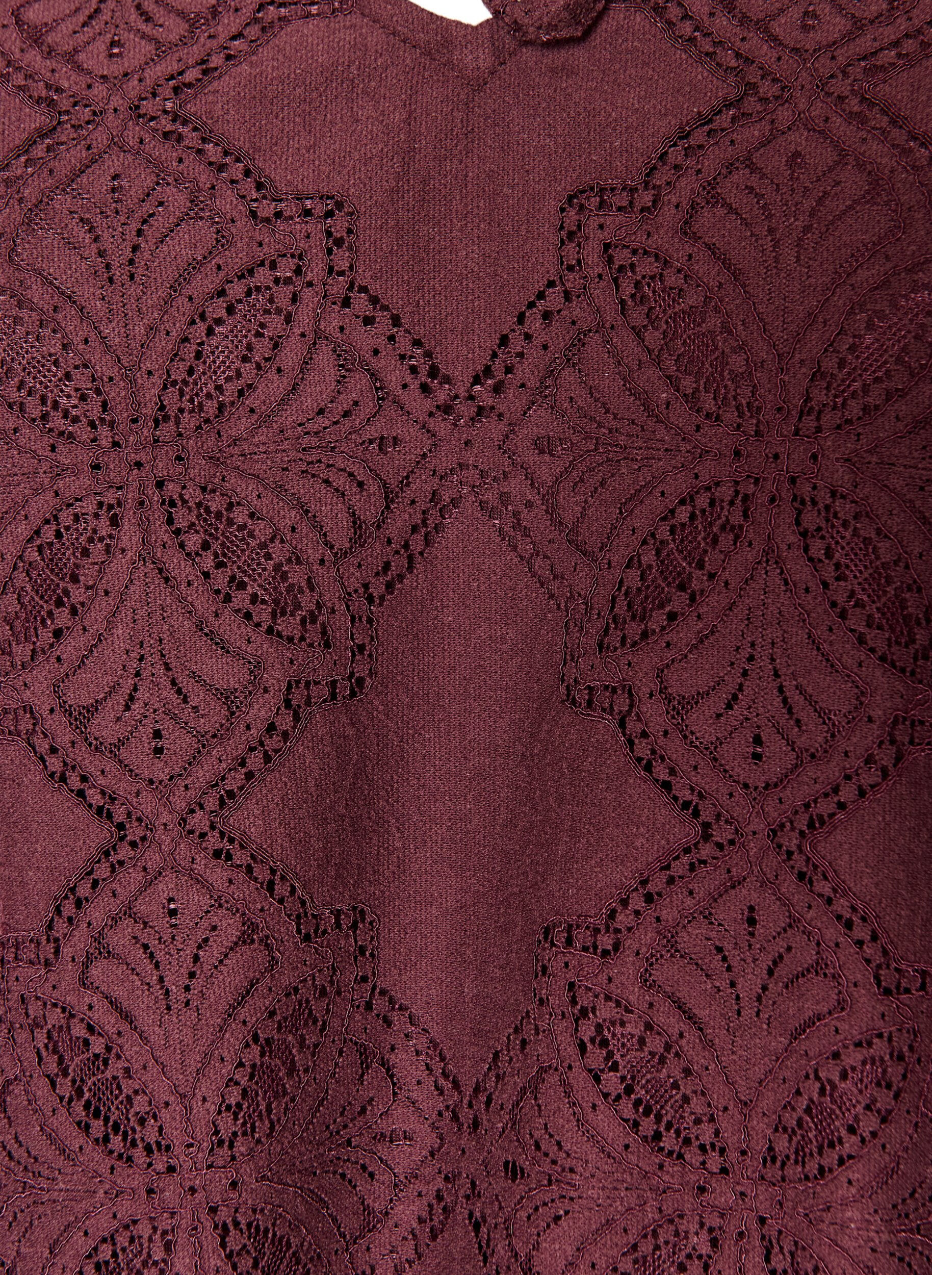 ZizziBlouse met lange mouwen met kantpatroon, Donker Bordeaux, Packshot image number 2