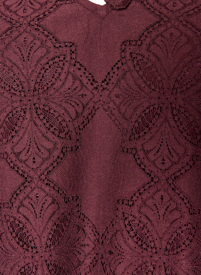 Blouse met lange mouwen met kantpatroon, Donker Bordeaux, Packshot image number 2