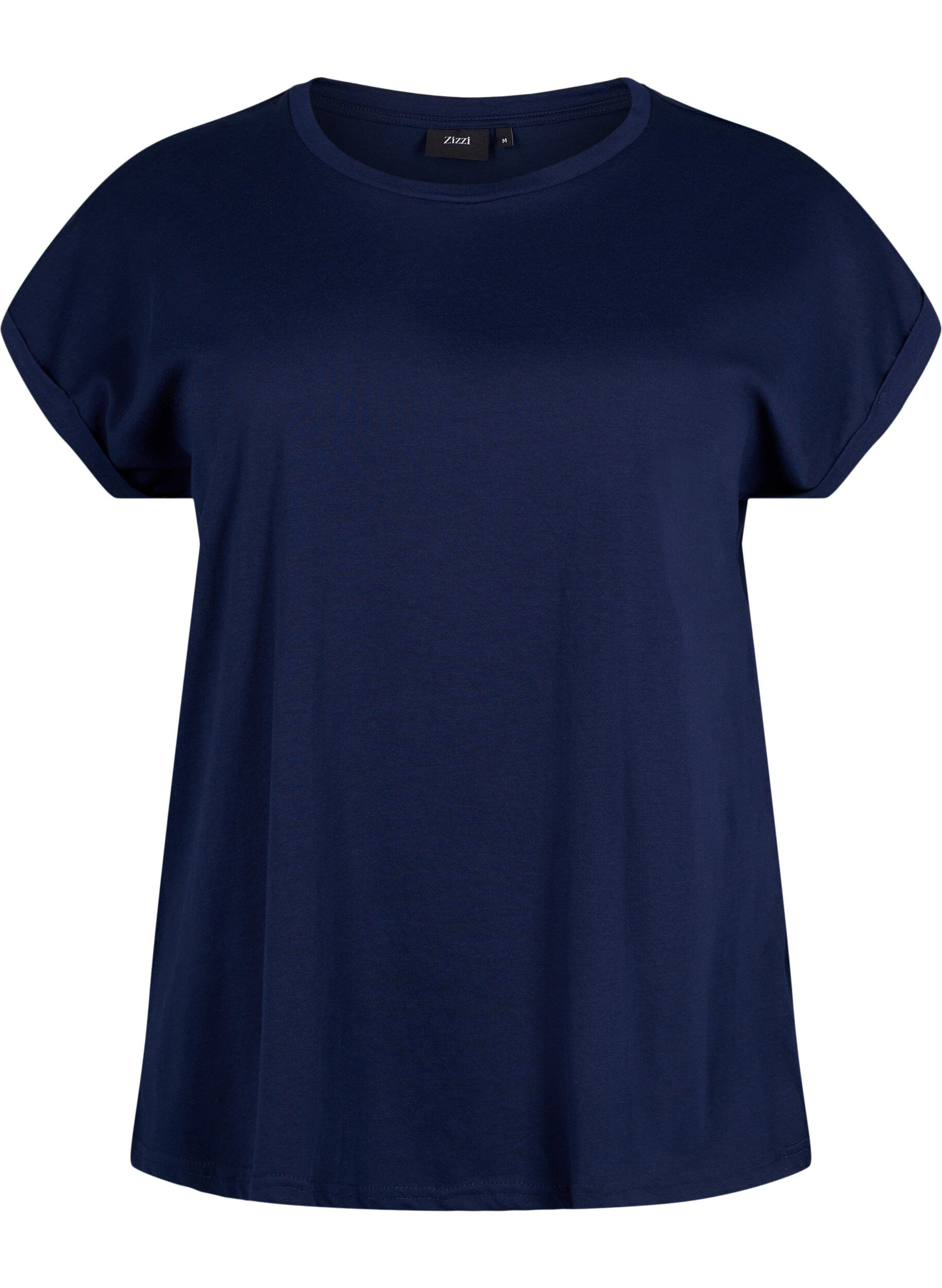 Zizzi T-shirt met korte mouwen van katoenmix, Blauw, Packshot image number 0