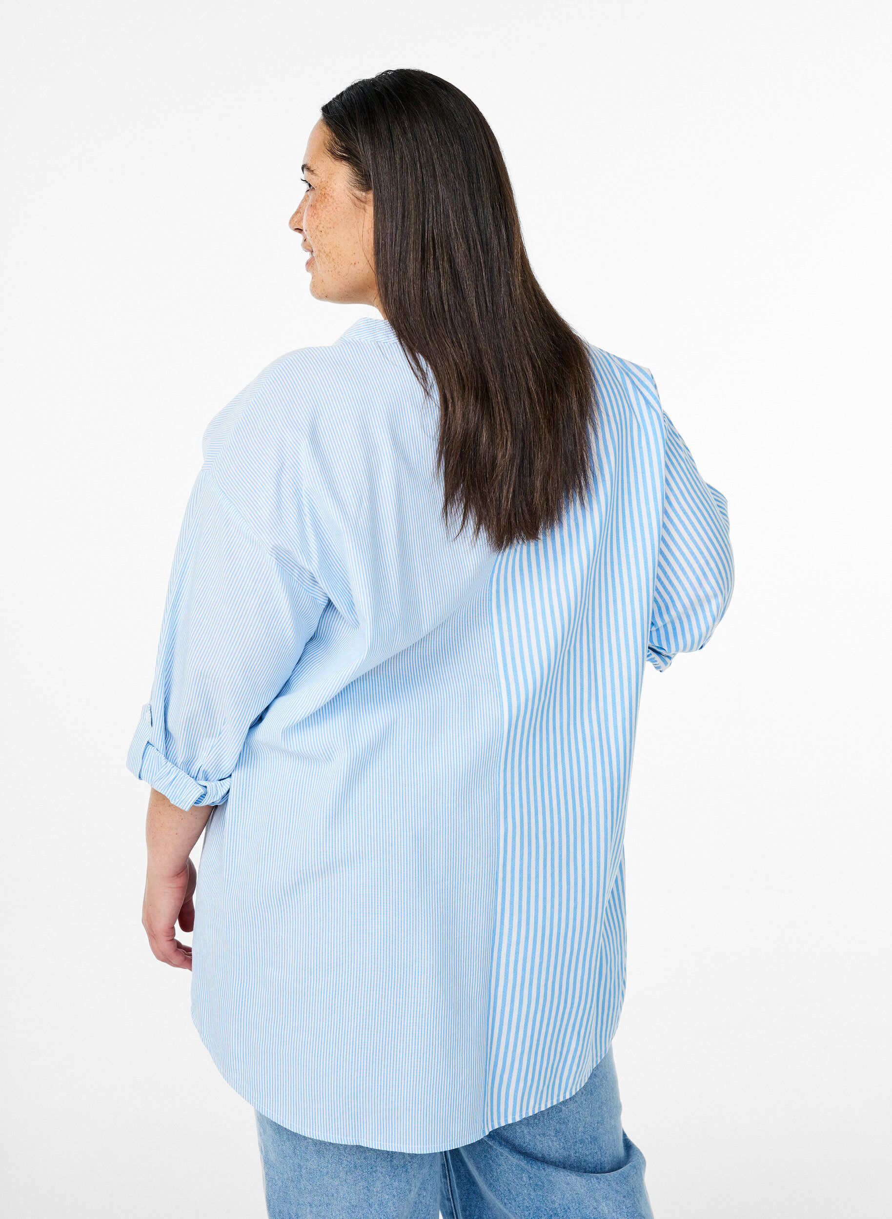 Zizzi Geruite tuniek met 3/4 mouwen, Blauw, Model image number 2