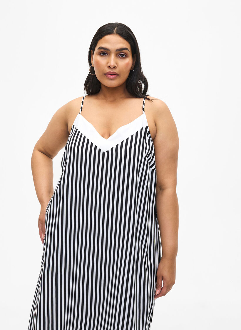 FLASH - Gestreepte bandjesjurk van viscose, Black White Stripe, Model image number 2