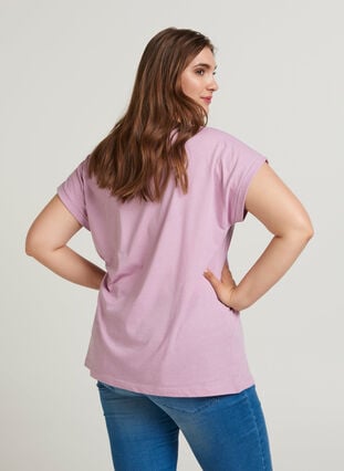 T-shirt met mix van katoen, Lavender Mist Mel., Model image number 0