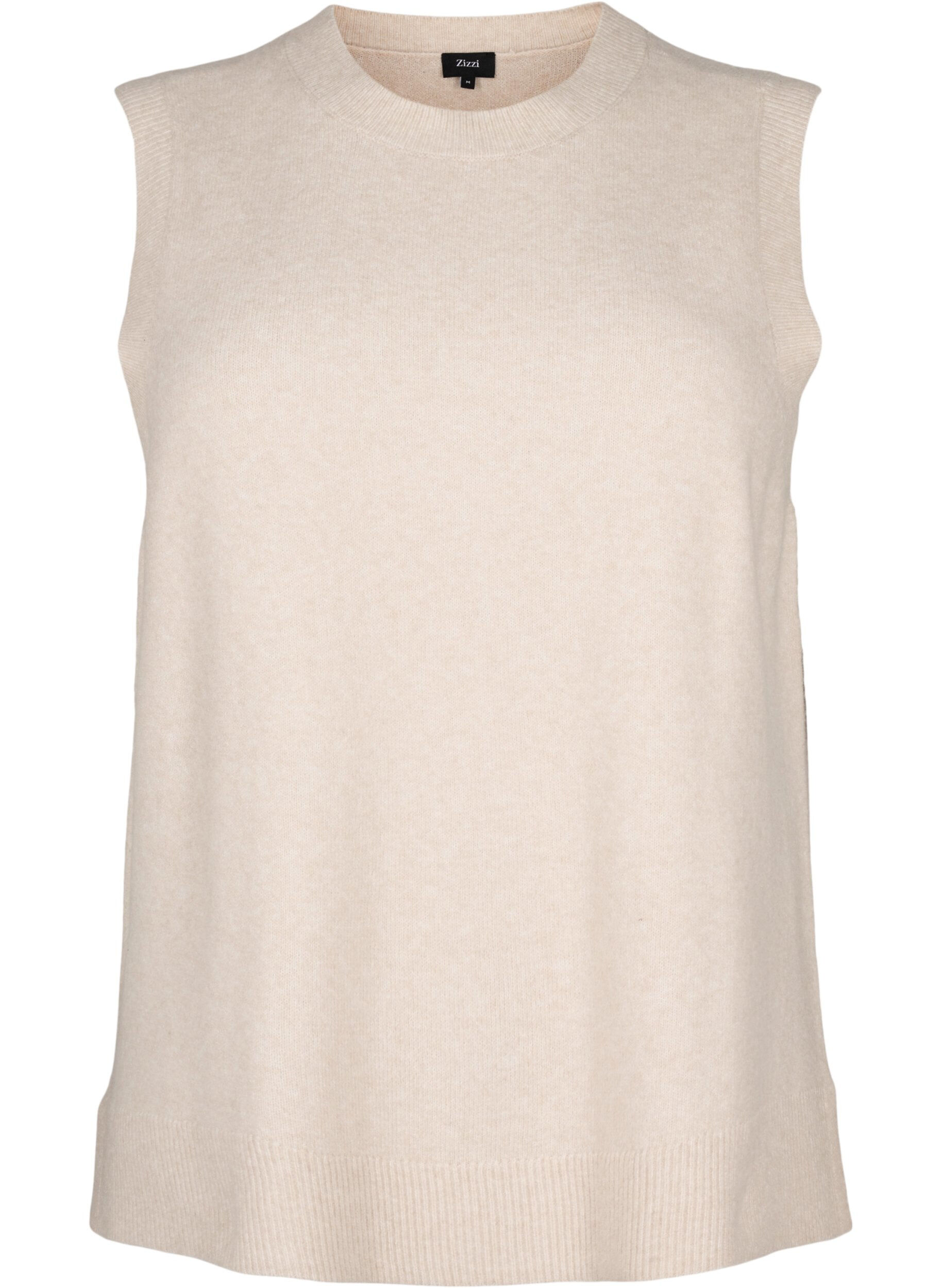 Zizzi Gebreid vest met geribde rand, Pumice Stone Mel., Packshot image number 0