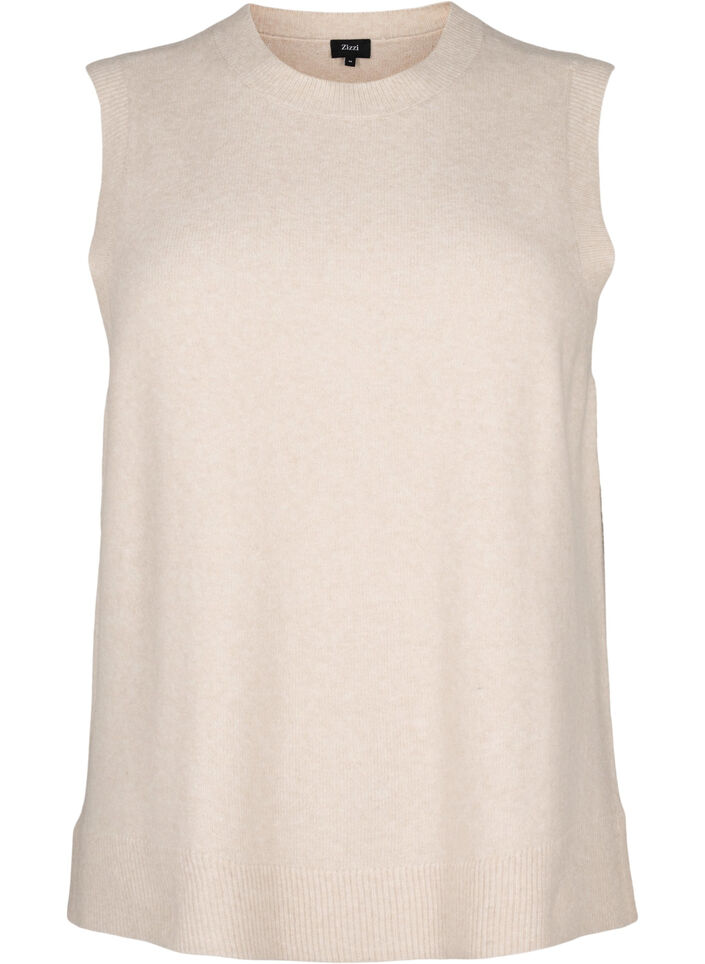 Gebreid vest met geribde rand, Pumice Stone Mel., Packshot image number 0