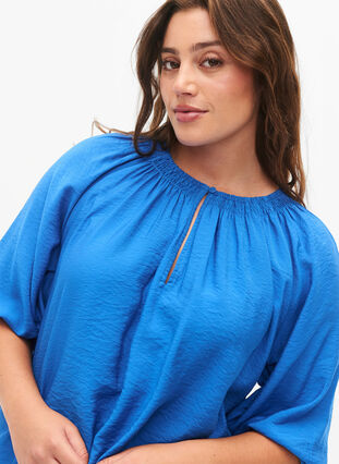 A-lijn viscose blouse met 3/4 mouw, Strong Blue, Model image number 2
