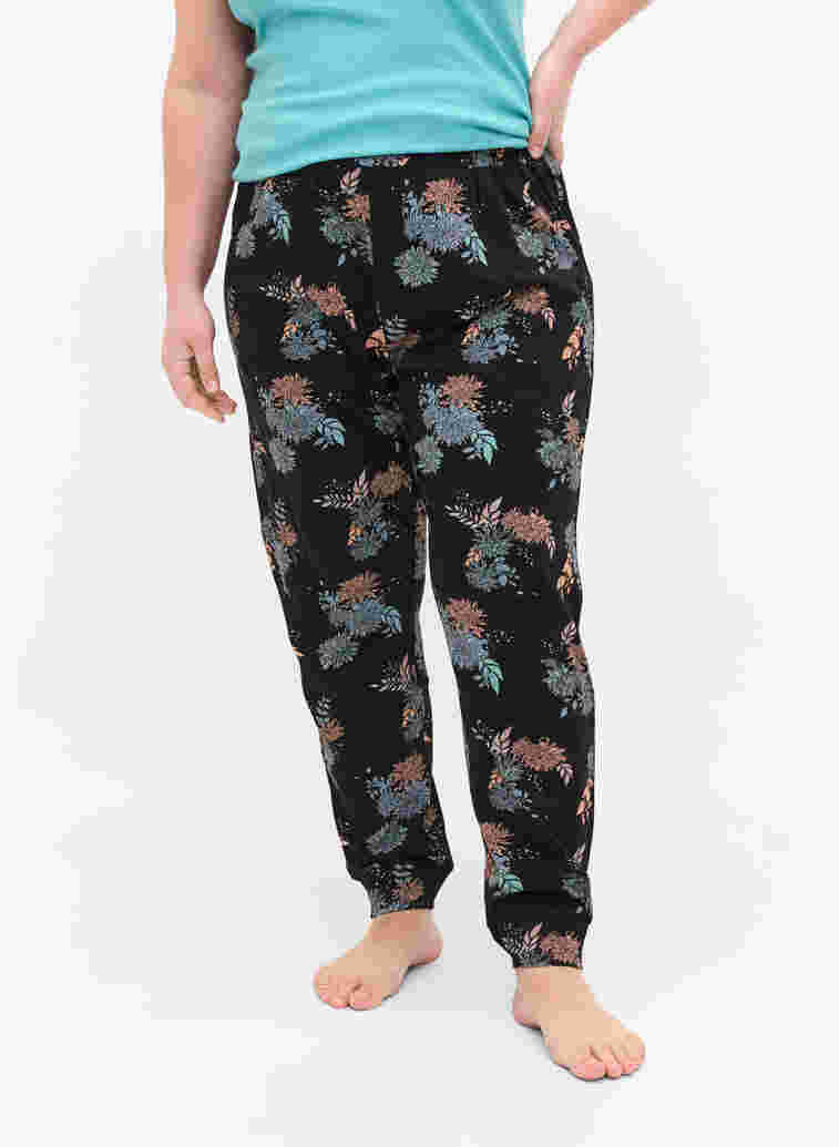 Katoenen pyjama broek met bloemenprint, Black Flower AOP, Model image number 1